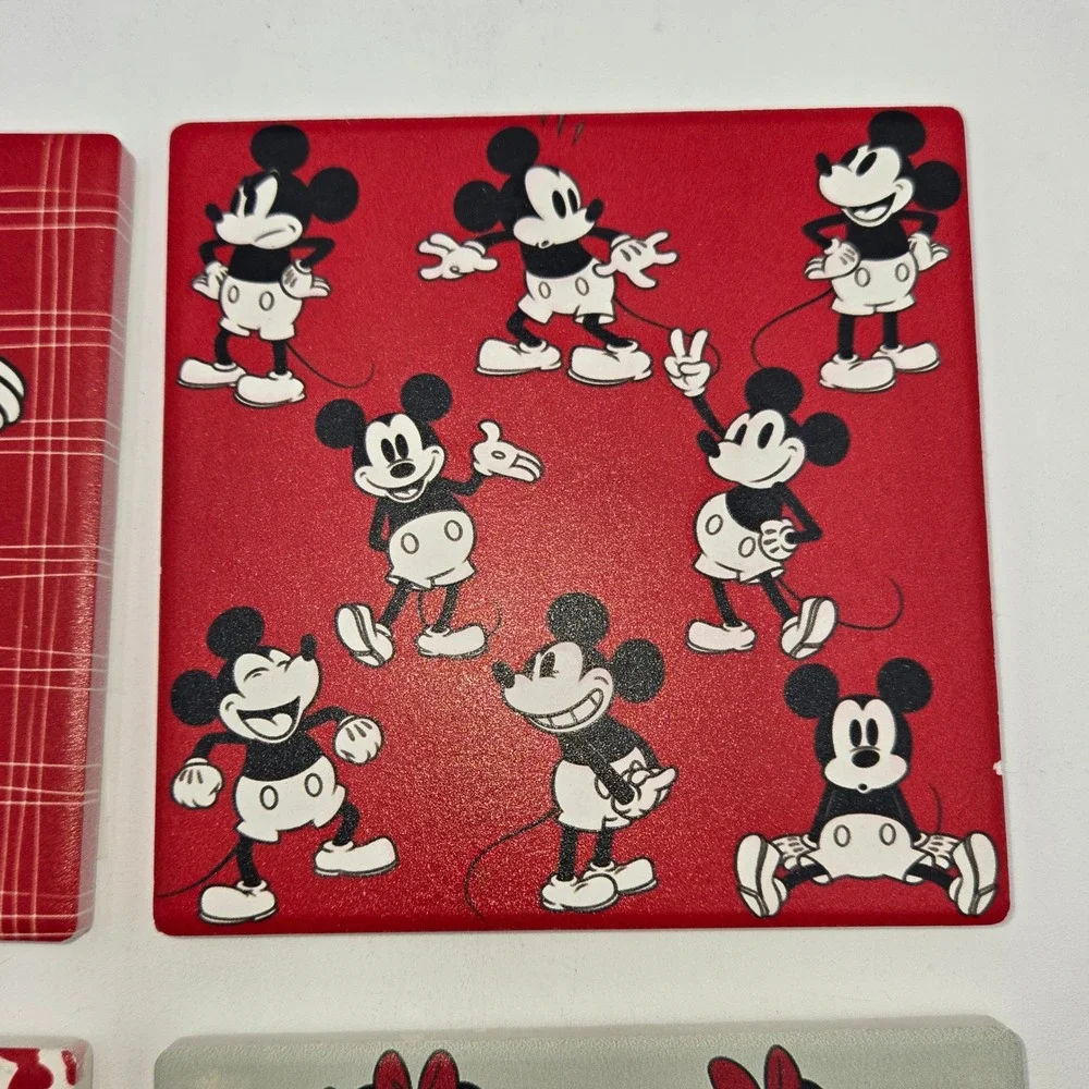 Disney Mickey Minnie Mouse‎ Ceramic Coaster Set of 4 Red Cork Backing